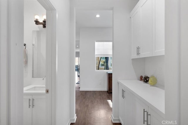 bathroom with sink and hardwood / wood-style flooring