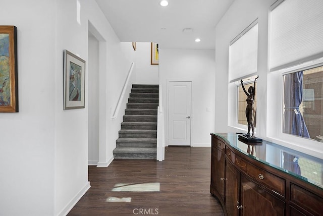 entrance foyer featuring dark wood-type flooring