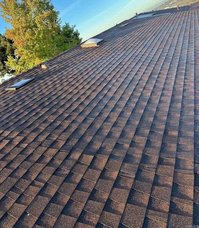 details featuring roof with shingles