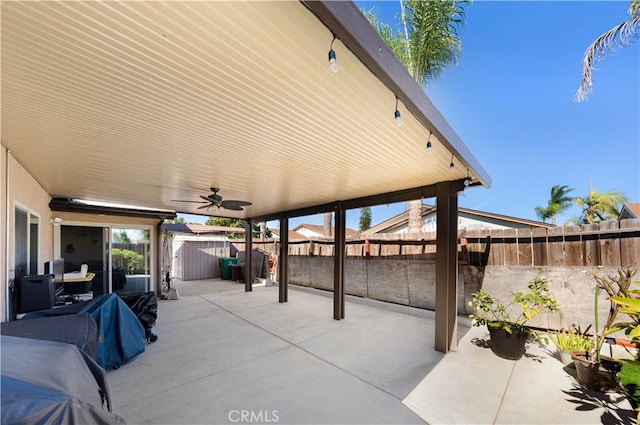 view of patio / terrace featuring ceiling fan