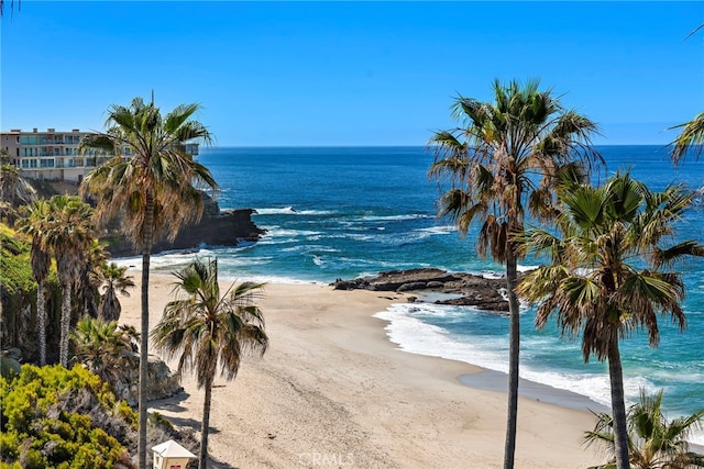 property view of water with a beach view