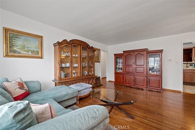 living room with dark wood-type flooring