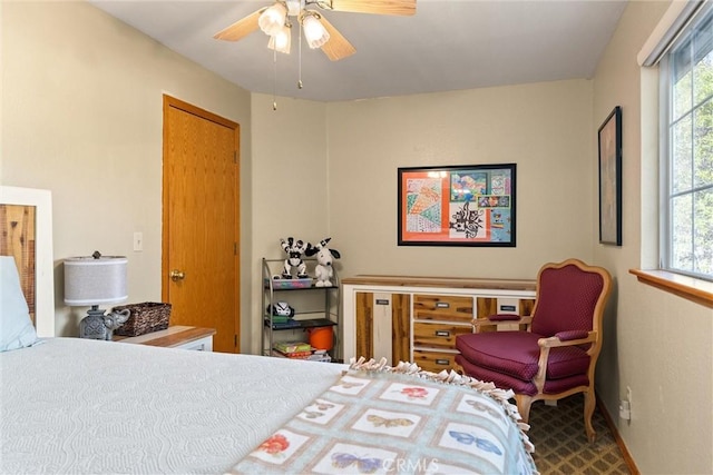 bedroom featuring ceiling fan