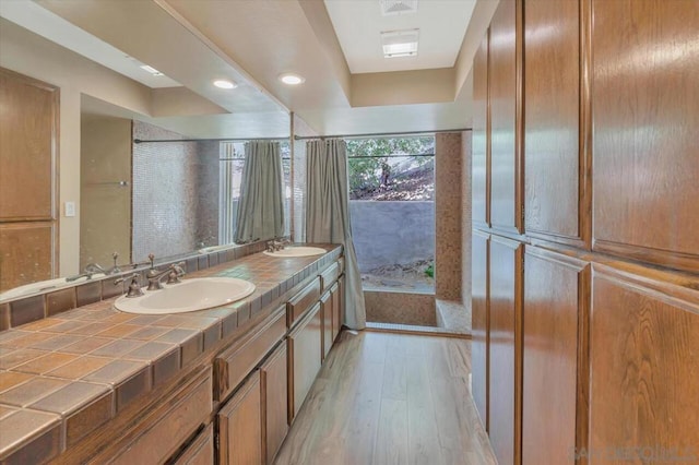 bathroom featuring hardwood / wood-style flooring and vanity