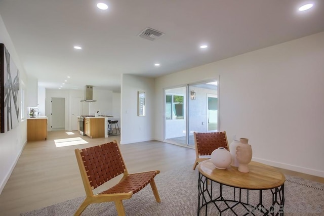 living room with light wood-type flooring