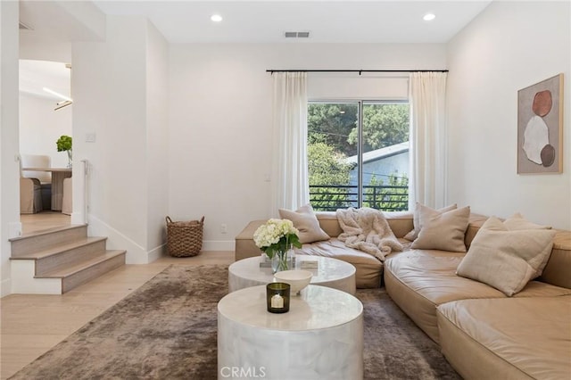 living room with light wood-type flooring