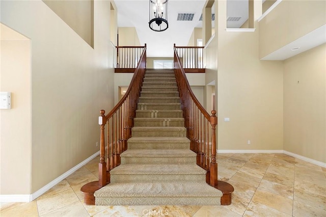 stairway with a high ceiling