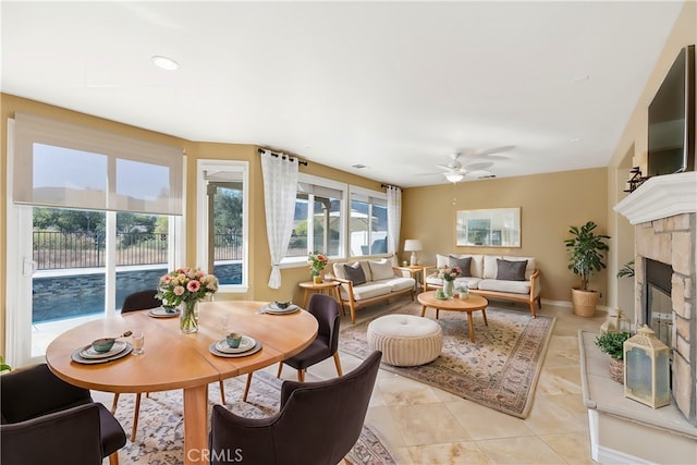 interior space featuring ceiling fan