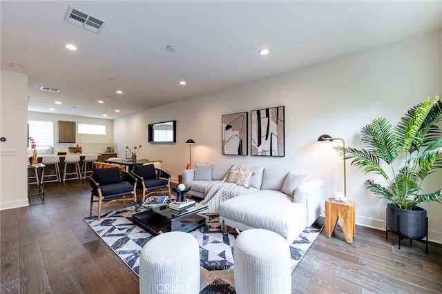 living room with hardwood / wood-style flooring