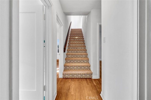 stairs with hardwood / wood-style floors