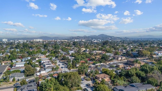 bird's eye view with a mountain view