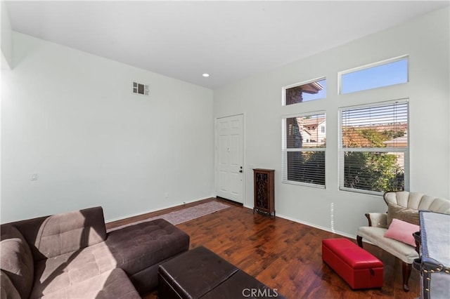 living room featuring dark wood-type flooring