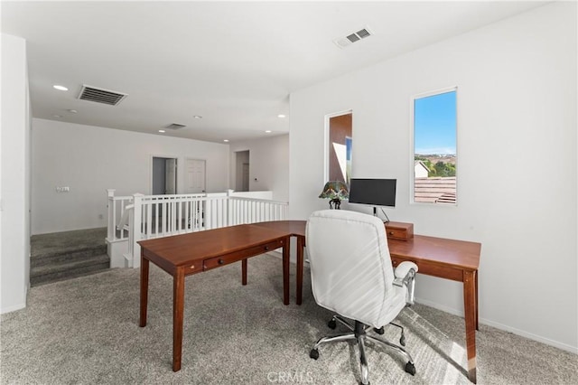 view of carpeted home office