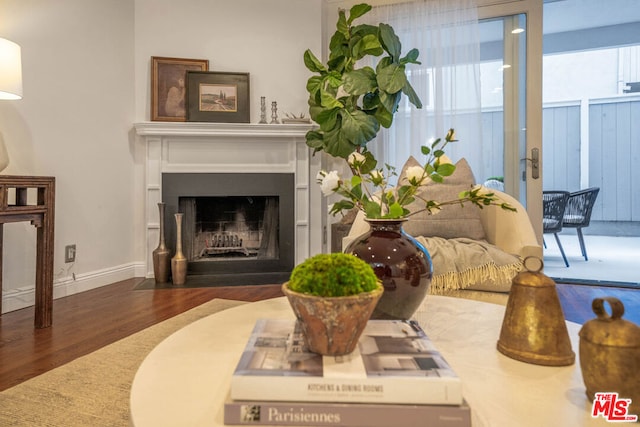 living area featuring dark hardwood / wood-style flooring