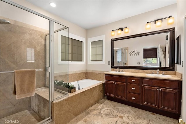 7 Corte Abertura, San Clemente, CA 92673 - full bath with a stall shower, a garden tub, and double vanity