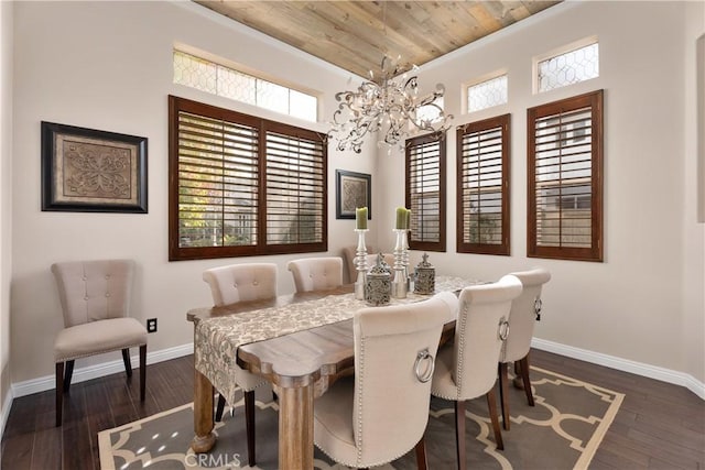 7 Corte Abertura, San Clemente, CA 92673 - dining room with a chandelier, wooden ceiling, plenty of natural light, and dark wood-style flooring