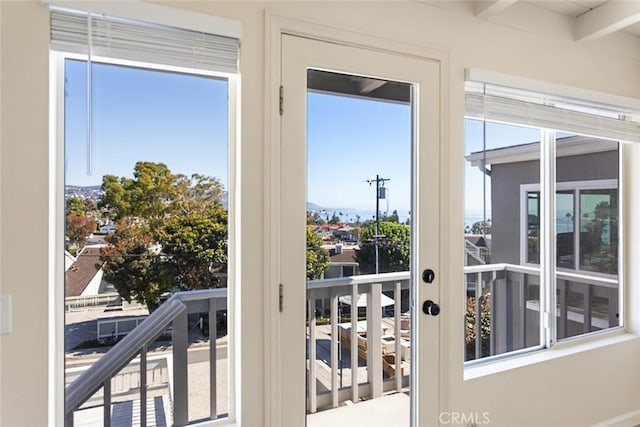 entryway featuring beamed ceiling and a wealth of natural light