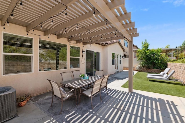 view of patio featuring a pergola and central AC unit