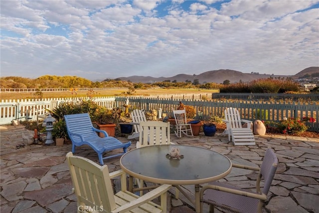 view of patio featuring a mountain view