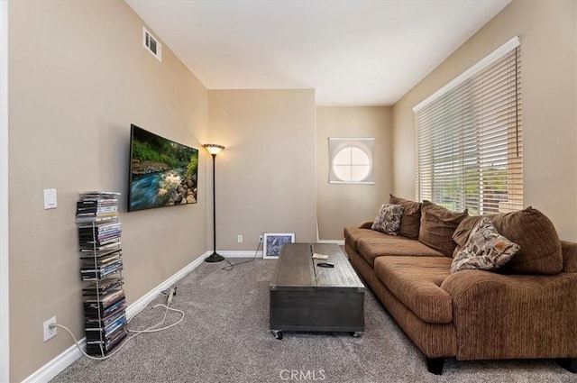 living room featuring carpet