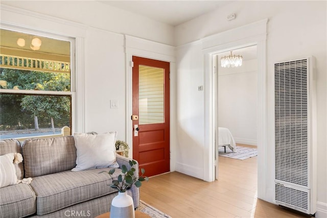 interior space with light hardwood / wood-style floors