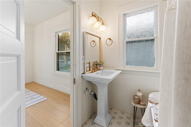 bathroom featuring a healthy amount of sunlight and wood-type flooring