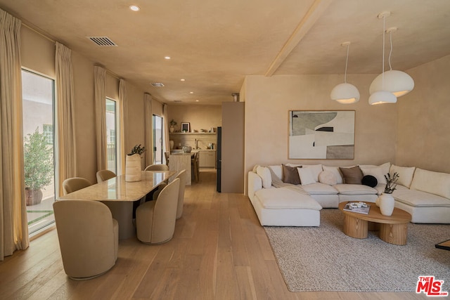 living room with light wood-type flooring