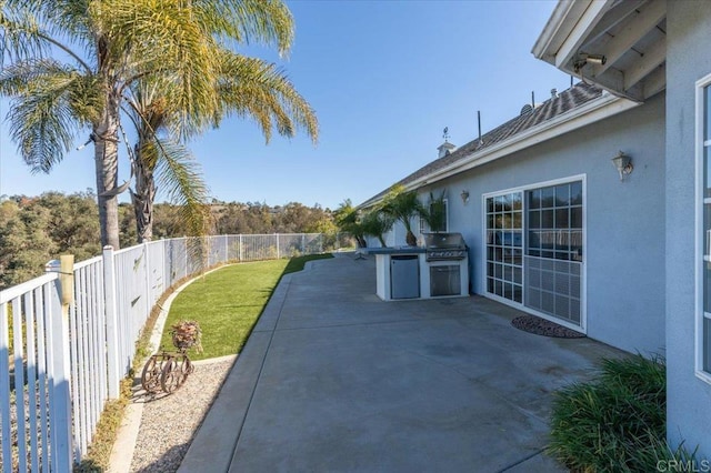 view of patio / terrace featuring area for grilling and a grill