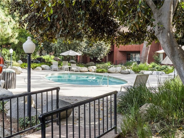 view of swimming pool with a patio area