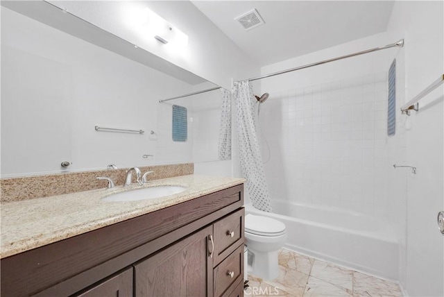 full bathroom featuring toilet, vanity, and shower / bath combo