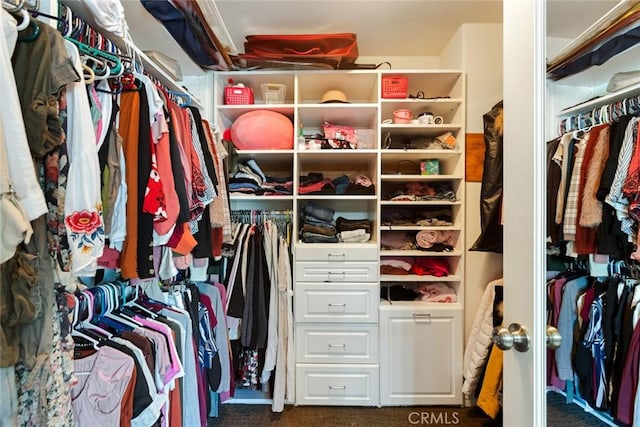 spacious closet with dark carpet