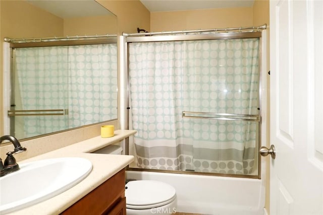 bathroom featuring shower / bath combination, toilet, and vanity