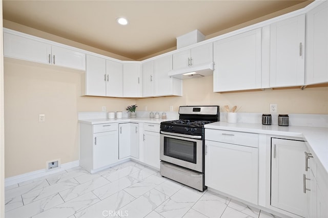 kitchen with white cabinetry and stainless steel gas range