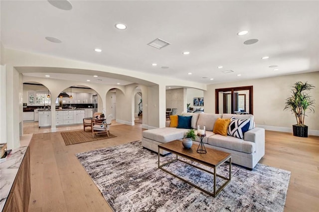 living room with light wood-type flooring