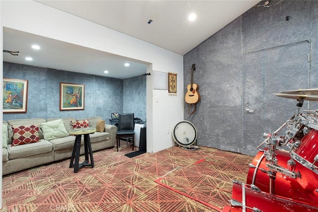 living room featuring recessed lighting