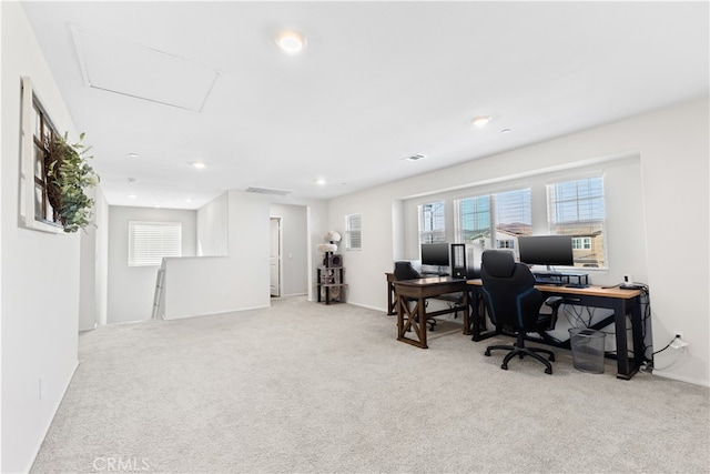 view of carpeted home office