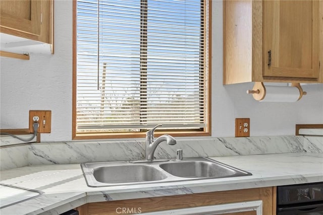 kitchen featuring black dishwasher, light countertops, and a sink