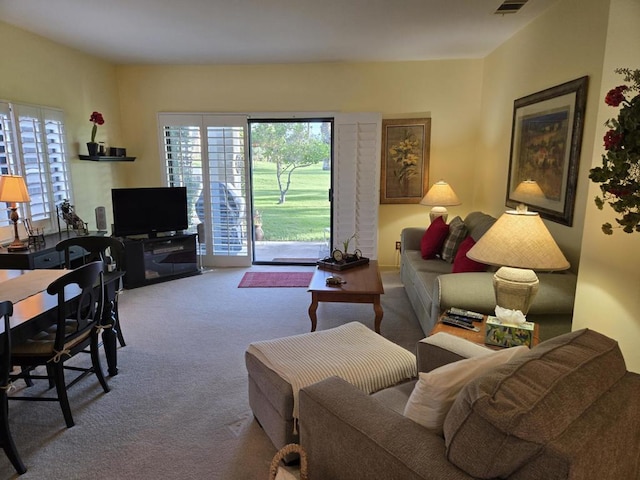 living room featuring carpet flooring