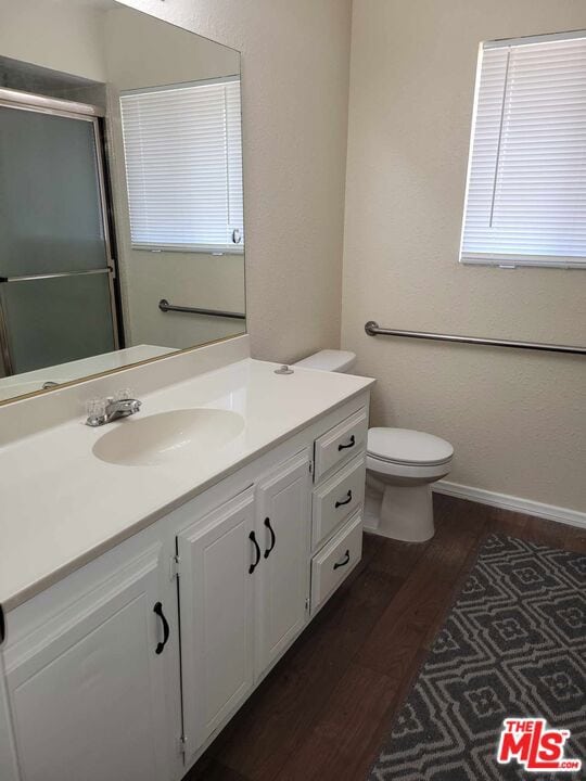 bathroom featuring vanity, toilet, and wood-type flooring