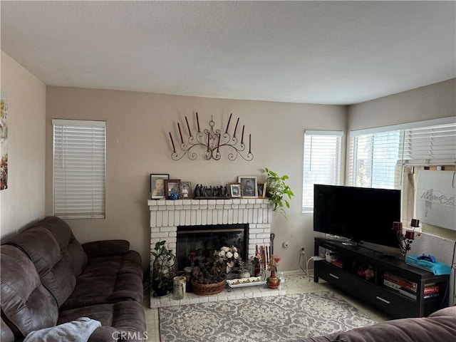 living room with a fireplace