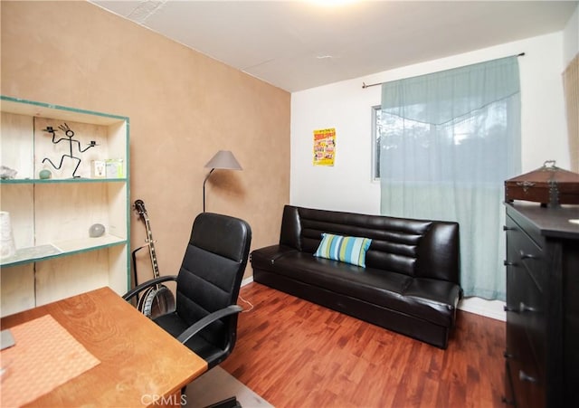 home office with hardwood / wood-style flooring