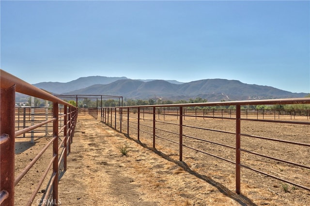 view of yard with a mountain view and a rural view