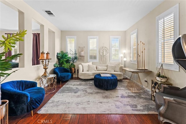 living area featuring dark wood-type flooring