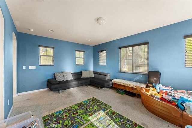 living room with carpet flooring