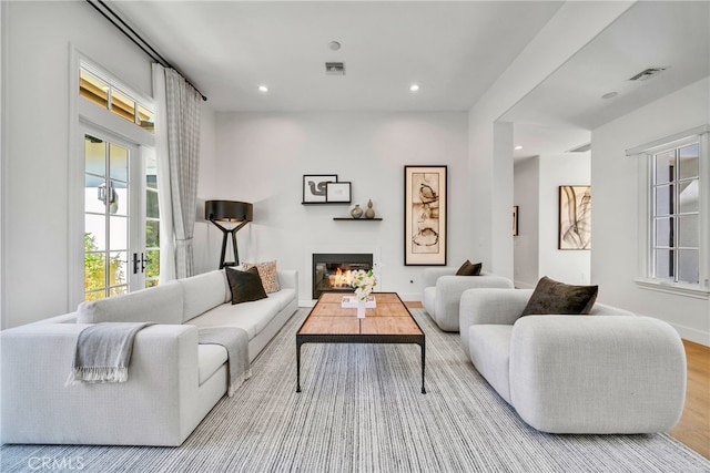 living room featuring light wood-type flooring