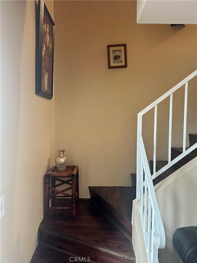 staircase featuring wood-type flooring