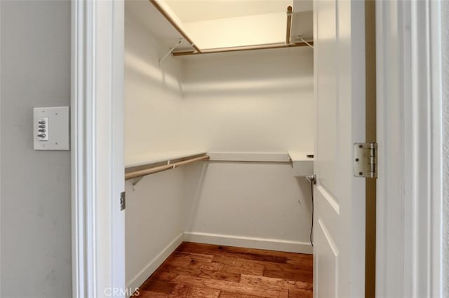 walk in closet with hardwood / wood-style flooring