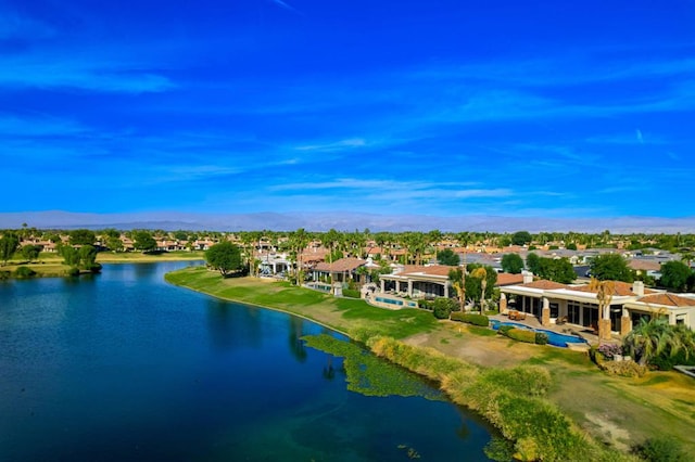 aerial view with a water and mountain view