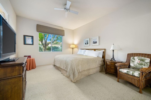 bedroom featuring carpet flooring and ceiling fan