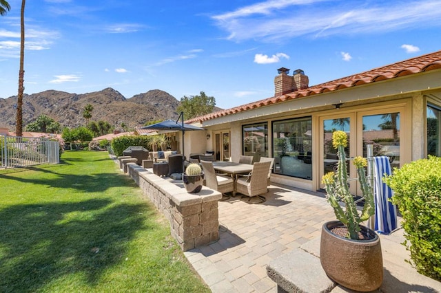 view of patio featuring a mountain view